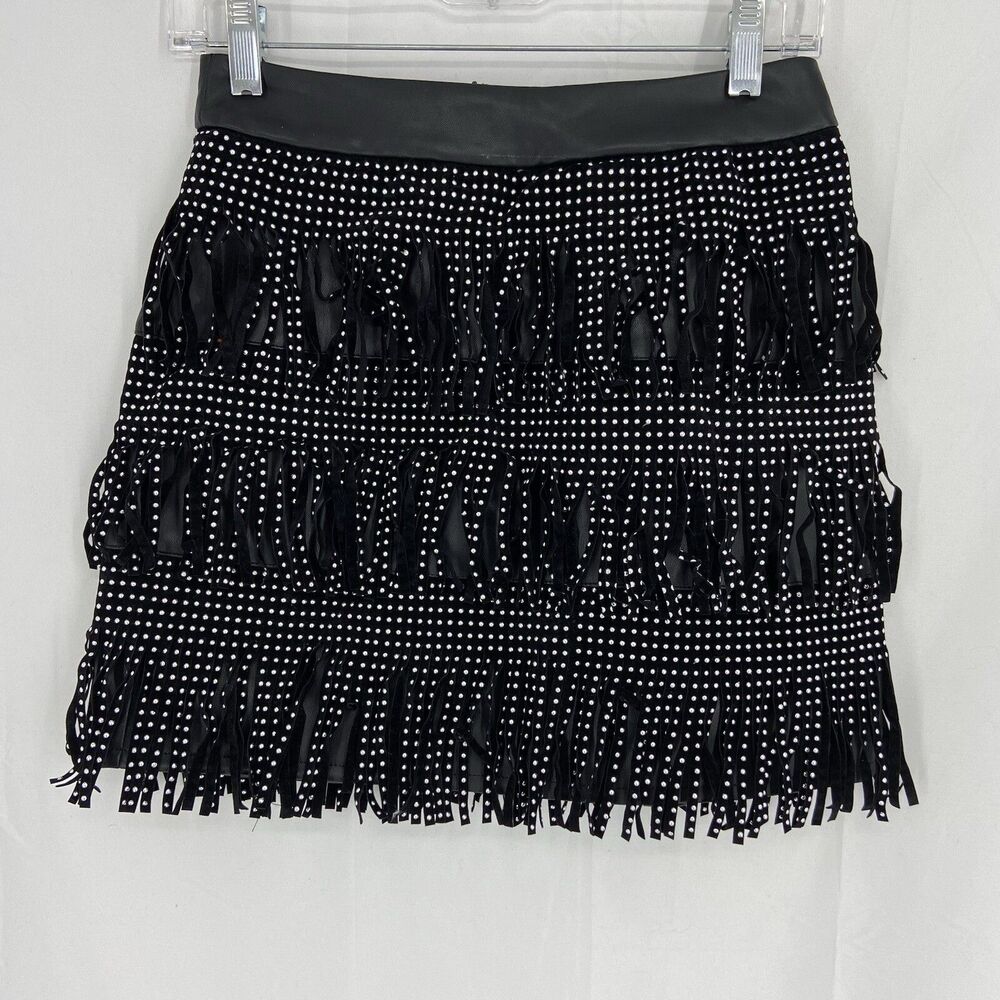 Sincerely Jules Black fringe skirt Faux Leather Size Small